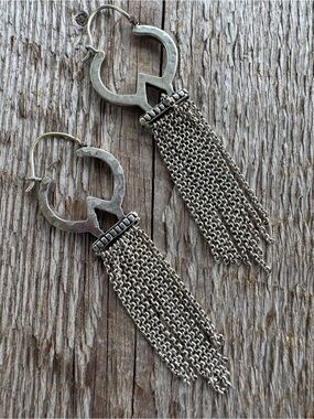 Silver-Tone Chain Tassel Hoop Earrings